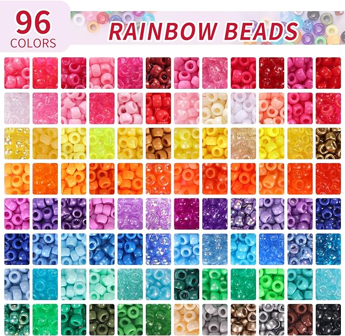 Bracelet Making Kit 96 Colors Pony Beads 3300pcs Friendship Bracelet Kit - Image 3