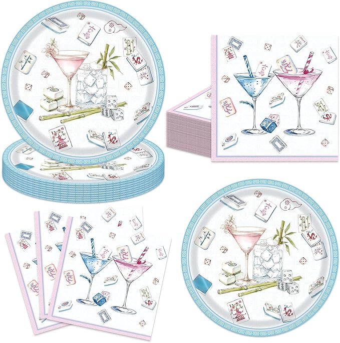 40Pcs Mahjong Party Supplies Plates and Napkins by Unknown