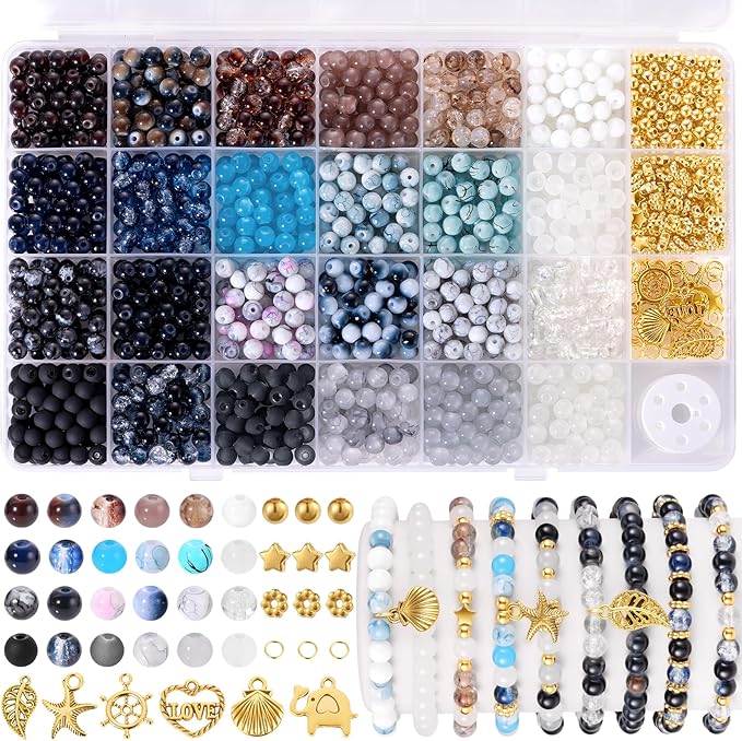 Funtopia Glass Beads for Jewelry Making, 24 Colors 6mm Round Glass Beads by Funtopia
