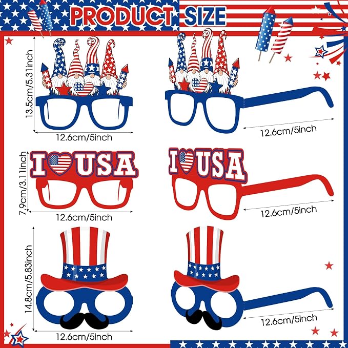 Pajean 48 Pcs USA Patriotic Party Decorations Eyeglasses 250th Anniversary - Image 2