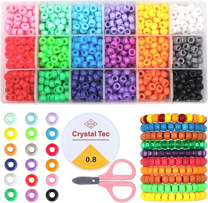 1150+ Pcs Pony Beads Bulk Kit, 18 Colors Kandi Beads by Unknown