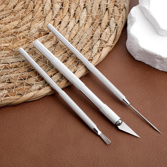3 in 1 Clay Needle Tools Sculpting Ceramics, Wire Texture Pottery Clay Tool Kit Brush Tools Pottery Craft Tool Carving Knife and Needle, Ceramic & Pottery-Tool Includes Sculpture Feather Pin