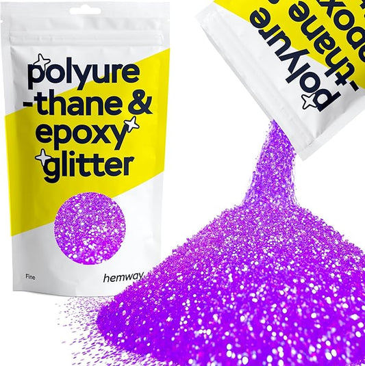 Hemway Polyurethane & Epoxy Resin Glitter 100g / 3.5oz Metallic Crystal Flake Additive for Flooring Jewelry Tumblers Glass Pigment - Fine (1/64" 0.015" 0.4mm) - Fluorescent Purple