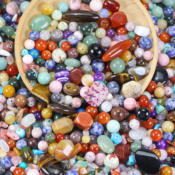 0.6lb Assorted Stone Beads for Jewelry DIY Making, Mixed Natural Chips Gemstone by TngsChryxia