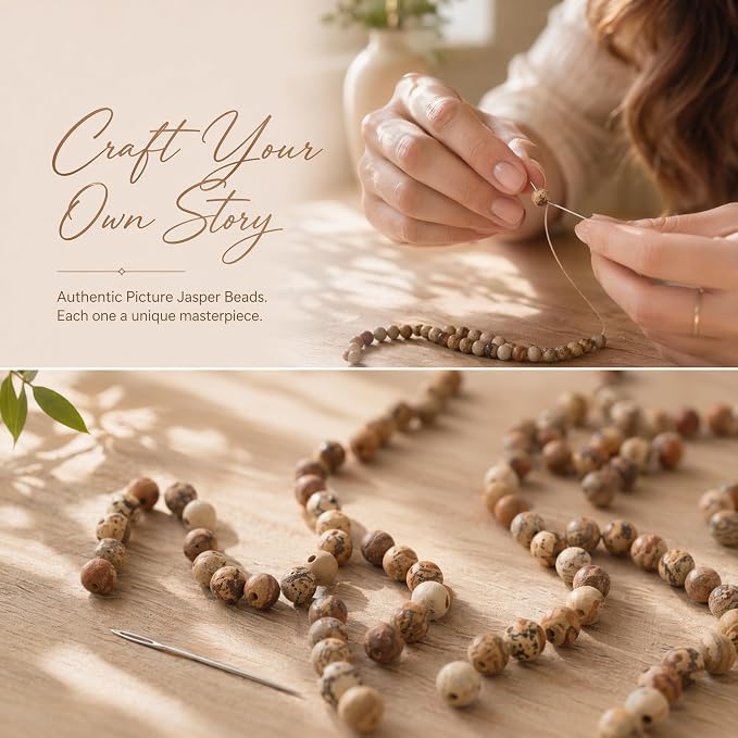 60pcs Natural Matte Picture Jasper Gemstone Beads，6mm Frosted Round Loose Stone - Image 4