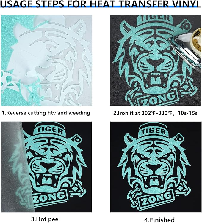 FUNKAKA Glitter Fluorescent Light Blue HTV Heat Transfer Vinyl Rolls, 12" x 8ft PU Iron on Vinyl for T-Shirts Glitter HTV Vinyl for All Cutter Machines Easy to Cut & Weed for DIY Design