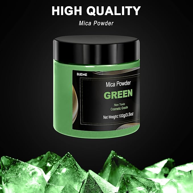 Green Mica Powder Pigment (100g) -Cosmetic Grade Metallic Mica Powder for Epoxy Resin, Lip Gloss, Soap,Candle Making, Bath Bombs,Tumblers, Jewelry, Dyes, and DIY Crafting Projects(Green, 3.5oz)