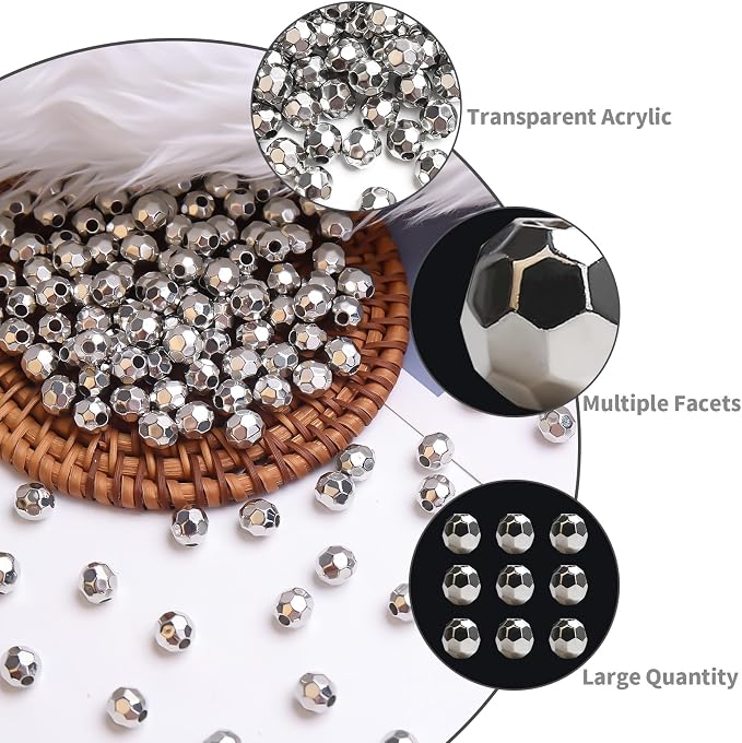 BONNY BOXX 1000pcs 6mm Acrylic Faceted Round Crystal Beads Silver Loose Spacer - Image 3