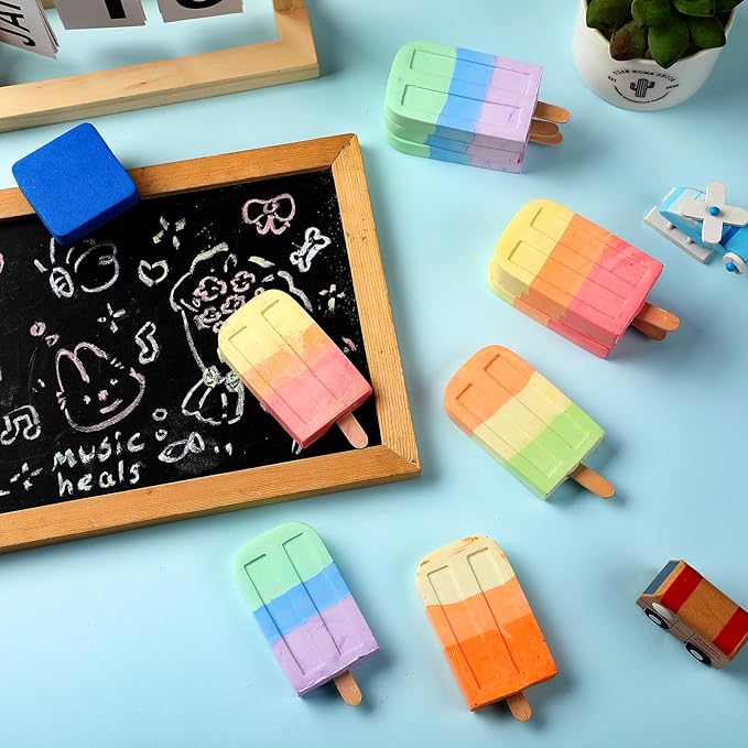 24 Pcs Ice Cream Sidewalk Chalk Set Multicolor Party Favors Bulk Washable Safe Outdoor Chalk for Kids Adults Fun Summer Playground Outdoor Activities Painting on Chalkboard Blackboard
