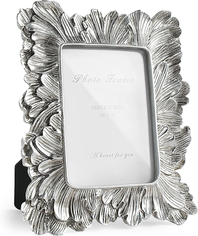 Cuspin Silver Picture Frame 3.5x5 Small Frame, Vintage Silver Palm Leaves by Cuspin