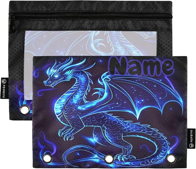 Custom Dragon Blue Black Pencil Pouch by BOENLE-WELCOMEYOURCOMING