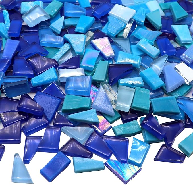 LITMIND 1.1LB Blue Mixed Irregular Glass Scraps Mosaic Tiles by LITMIND