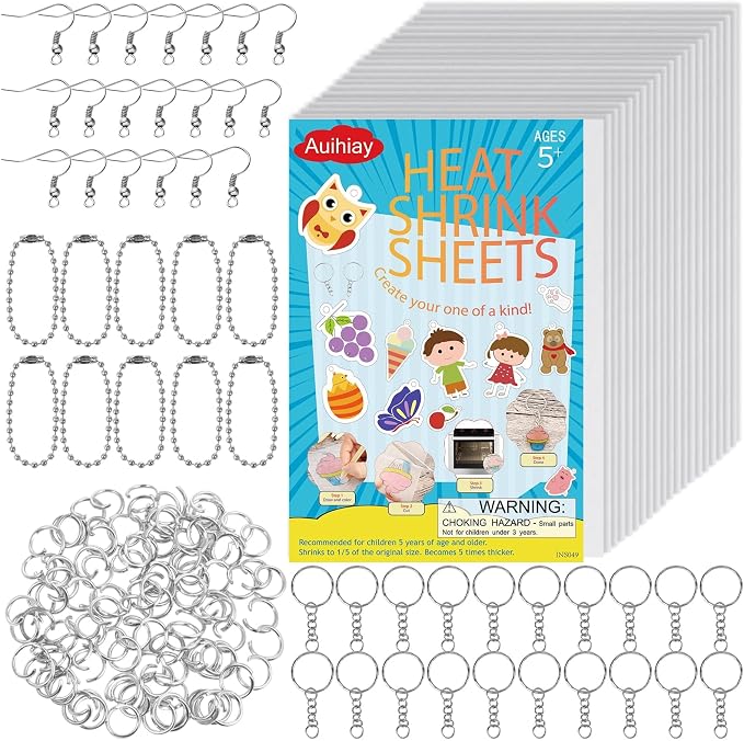 Auihiay 170PCS Shrink Art Kit for DIY Keychain Making, Shrink Dink Paper Kit by Auihiay