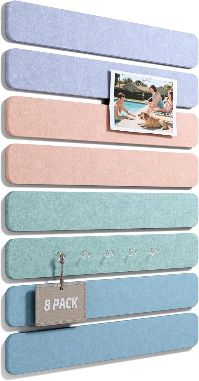 Fluxynara Cork Board Alternative Felt Strip Board 8-Pack 13"x2", Office Pin by FLUXYNARA