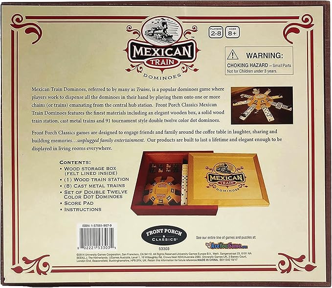 Front Porch Classics | Mexican Train Domino Set in Wooden Collector Box from Front Porch Classics for 2 to 8 Players Ages 8 and Up