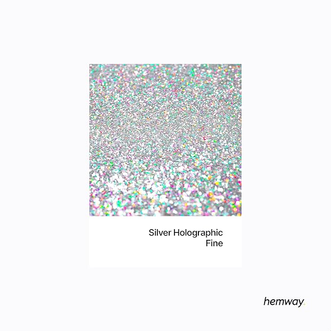 Hemway Polyurethane & Epoxy Resin Glitter 100g / 3.5oz Metallic Crystal Flake Additive for Flooring Jewelry Tumblers Glass Pigment - Fine (1/64" 0.015" 0.4mm) - Silver Holographic