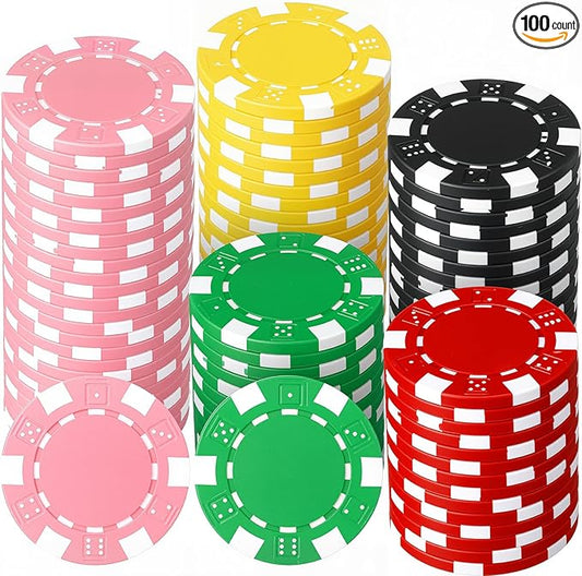 100 Pcs 11.5 Gram Poker Chips ABS Monte Carlo, 40 mm Bingo Chips Tokens Markers Blank Counting Bulk for Blackjack, and Card Night Poker Games