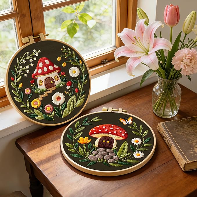 ERKOON Embroidery Kit for Beginners, 2 Set Flower Cross Stitch Set Include - Image 2