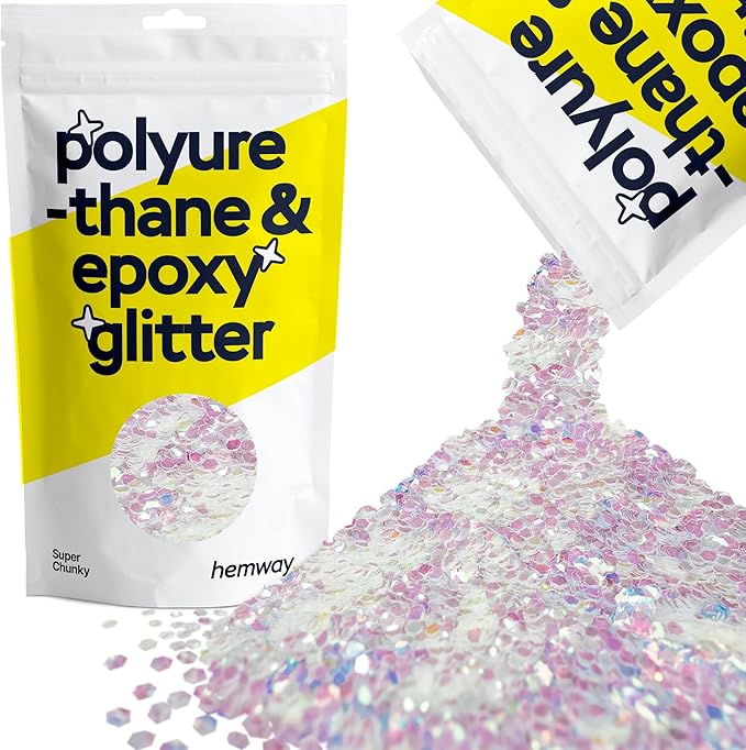 Hemway Polyurethane & Epoxy Resin Glitter 100g / 3.5oz Metallic Crystal Flake Additive for Flooring Jewelry Tumblers Glass Pigment - Super Chunky (1/8" 0.125" 3mm) - Mother of Pearl Iridescent