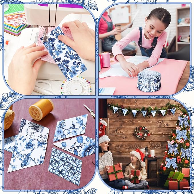 Hosuly 40 Pcs Blue and White Floral Jelly Fabric - Image 6