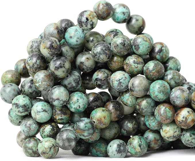 35PCS 10mm Natural African Turquoise Stone Gemstone Round Loose Beads by CHEAVIAN