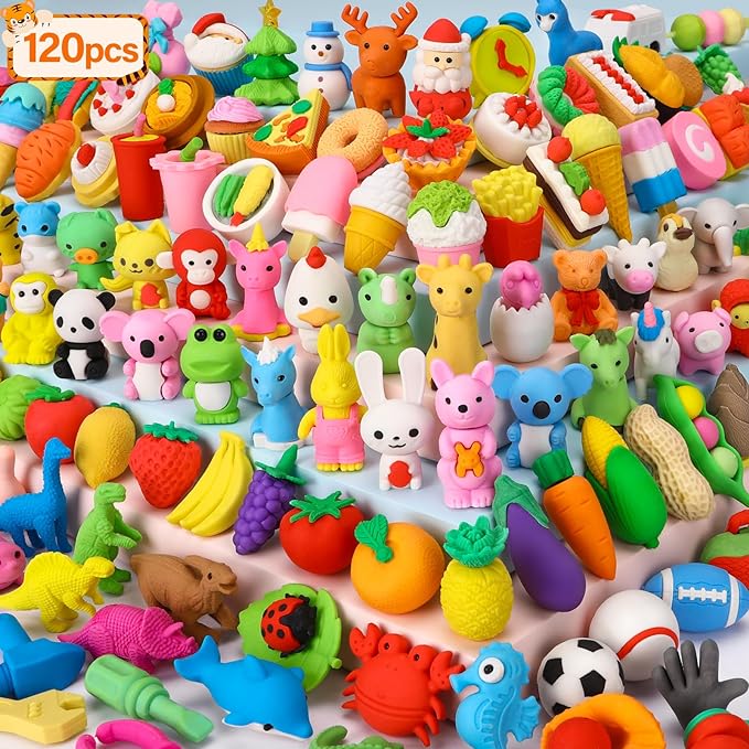 120 Pack Animal Pencil Erasers for Kids, 3D Mini Puzzle Take Apart Erasers, Desk Pets & Treasure Box Toys, Bulk Party Favors, Classroom Prizes, School Supplies, Gift for Boys & Girls