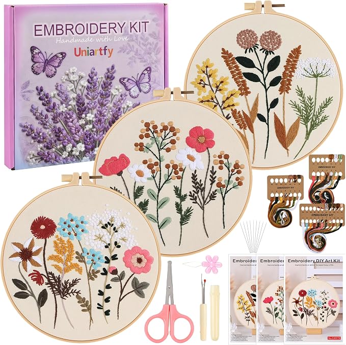 3 Sets Embroidery Kit, Cross Stitch Kits by Uniartfy