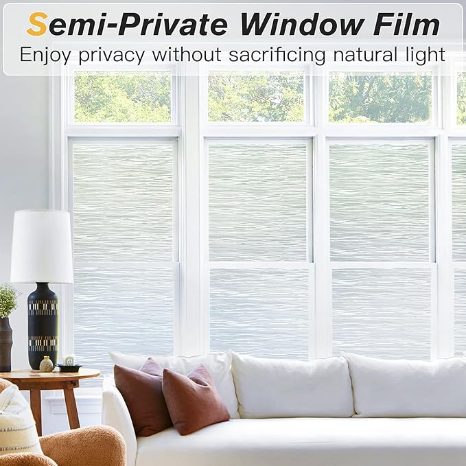 Haton Window Privacy Film, Frosted Glass Privacy Window Clings, Sun Blocking Frosting Opaque Coverings, Static Cling Removable Decorative Stickers for Home Door, Non-Adhesive 17.5" x 118.1"
