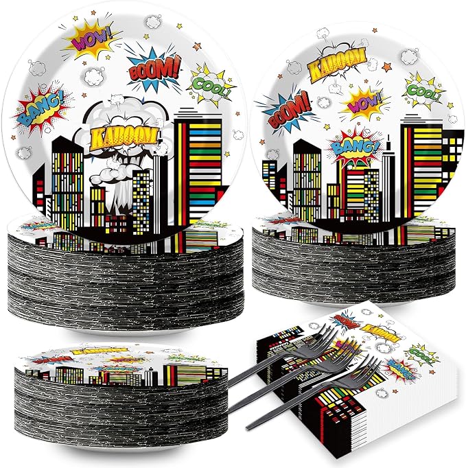 200pcs Super Party Plates Napkins Forks Hero Theme Party Tableware Set Hero by Naozinebi