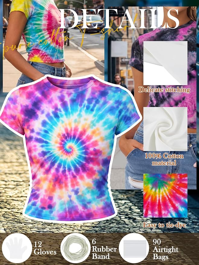 Silkfly 3 Pcs White Tie Dye DIY Cotton Cute Tee Tie Dye DIY Party Supplies - Image 3