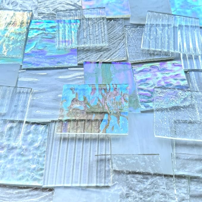 ILLUCKAI 2.2lb Iridescent Clear Stained Glass Scraps Sheets, Irregular Mosaic - Image 2
