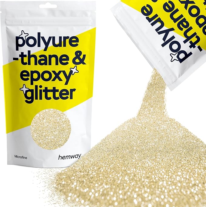 Hemway Polyurethane & Epoxy Resin Glitter 100g / 3.5oz Metallic Crystal Flake Additive for Flooring Jewelry Tumblers Glass Pigment - Microfine (1/256" 0.004" 0.1mm) - Champagne Gold