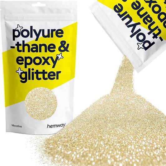 Hemway Polyurethane & Epoxy Resin Glitter 100g / 3.5oz Metallic Crystal Flake Additive for Flooring Jewelry Tumblers Glass Pigment - Microfine (1/256" 0.004" 0.1mm) - Champagne Gold