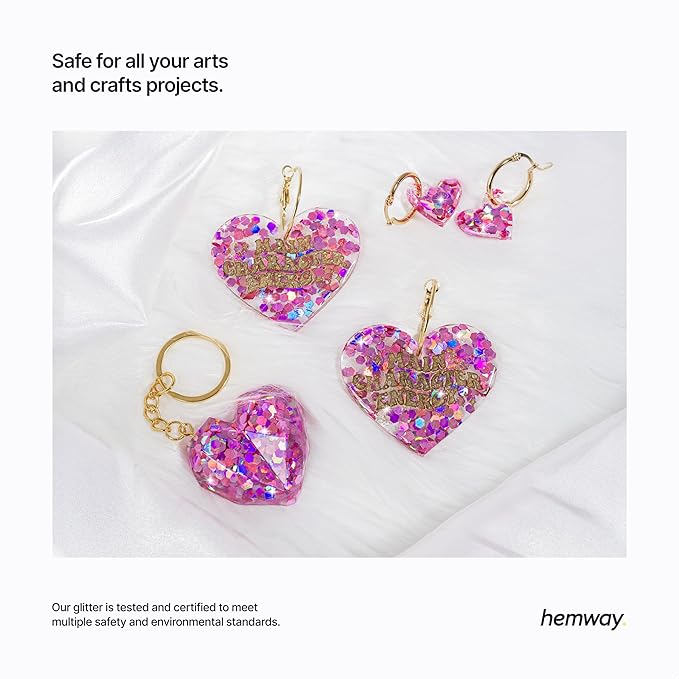 Hemway Glitter for Resin 100g Rose Pink Holographic Metallic Crystals for Epoxy Craft Super Chunky Flakes Tumblers Wax Melt