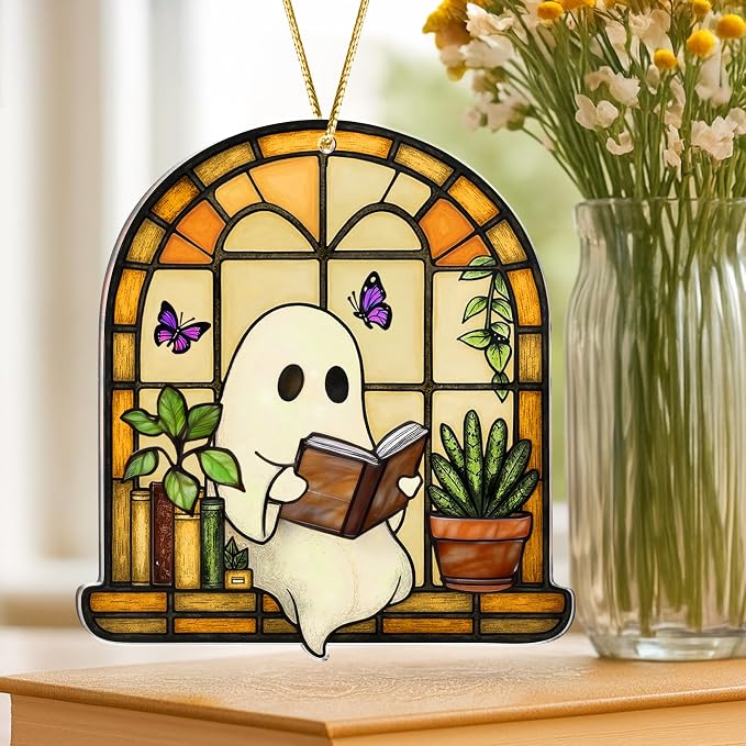 Halloween Faux Stained Glass Ghost Ornaments Acrylic, Halloween Decor Cute - Image 6
