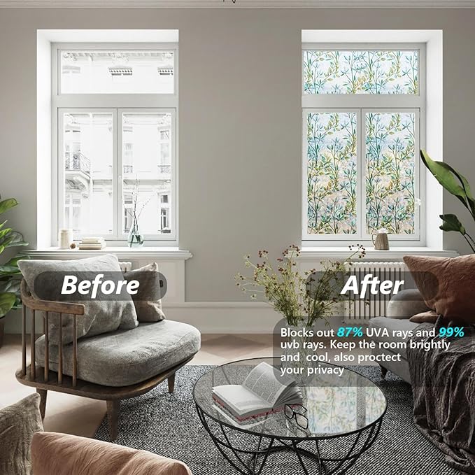 Finnez Window Privacy Film 3D Static Cling Window Film, No Glue Heat Control & 96% UV Blocking for Home Office, Decorative Frosted Glass Cover 29.5 Inch x 13.1 Feet
