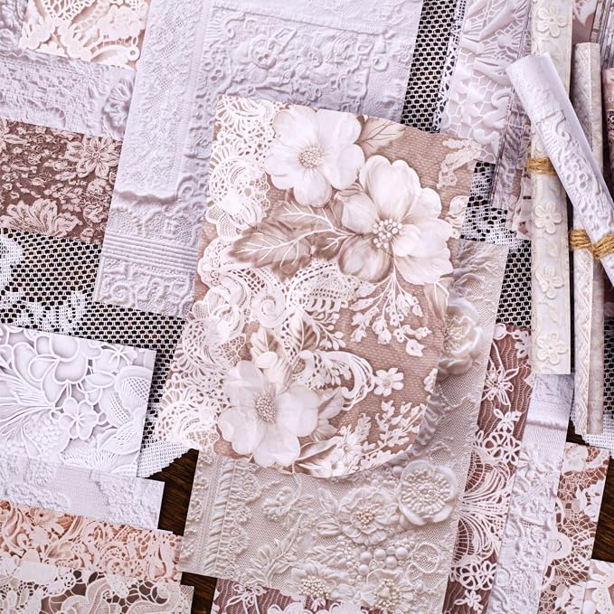 192 Sheets Vintage Romantic Lace-Themed Scrapbook Paper Kit, 4x5.5 Delicate - Image 5