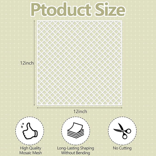 24 Pcs Mosaic Grid Tile Mesh with Adhesive Backing, 12x12 Inch Alkaline Resistant Fiberglass Sheets for DIY Installation, Crafts, Bathroom, Kitchen
