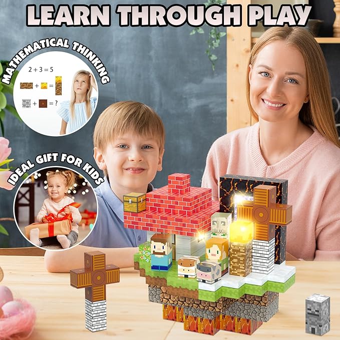 200PCS Magnetic Blocks Building Toys Set, Light Up Magnet Cubes, 3D Magnetic Building Blocks for Kids Boys Girls Ages 3+, STEM Sensory Christmas Birthday Present Construction Toys