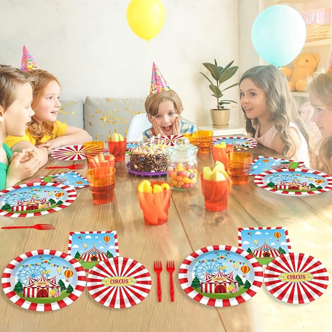200pcs Circus Party Plates Napkins Forks Carnival Themed Party Tableware Set - Image 6