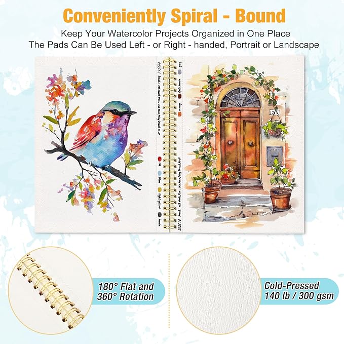 3-Pack Small Watercolor Sketchbook, 3.5" x5.5”, Spiral Bound - Image 3