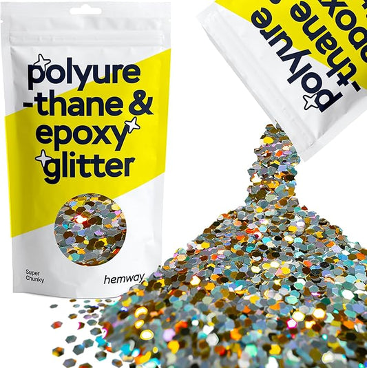 Hemway Glitter for Resin 100g Gold Silver Holographic Metallic Crystals for Epoxy Craft Super Chunky Flakes Tumblers Wax Melt