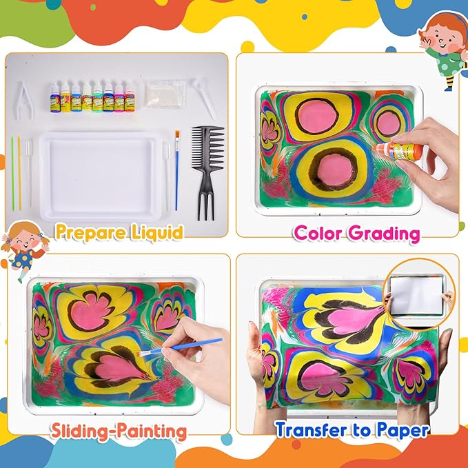 Glow Water Marbling Paint for Kids, Arts and Crafts Crafts for Kid Age 6-12 Birthday Gifts Ideas (Marbling Paint Blue)