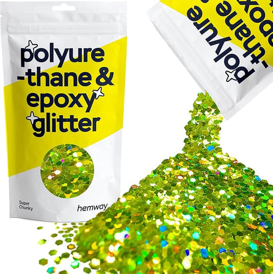 Hemway Glitter for Resin 100g Lime Green Holographic Metallic Crystals for Epoxy Craft Super Chunky Flakes Tumblers Wax Melt