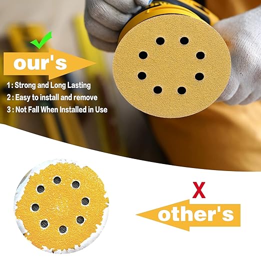 100PCS 5 Inch 8 Hole Sanding Discs 80 Grit,Gold Round Hook and Loop Sandpaper for Random Orbital Sander