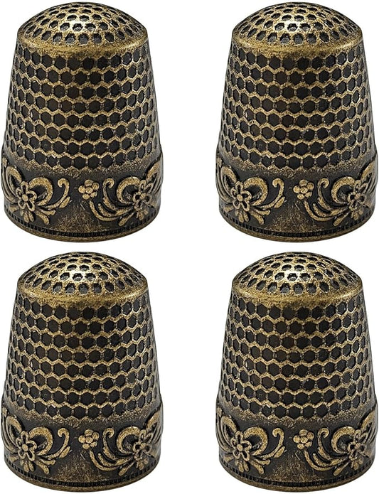 FR 4Pcs Sewing Thimbles, Metal Thimbles for Hand Sewing Finger Protector Knitting Needlework DIY Tools Bronze