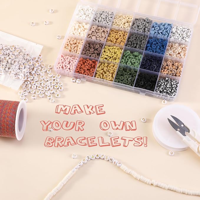 ADIIL 7200 Pcs Clay Beads Friendship Bracelet Making Kit, 24 Colors 6mm Polymer - Image 4