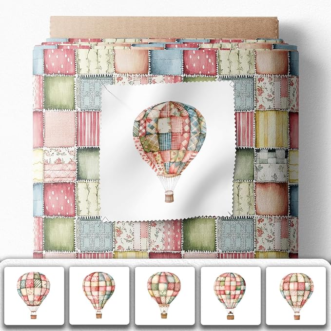 Patchwork Hot Air Balloon Cotton Fabric Panel – 6 Designs + Bonus Sheet - Image 2