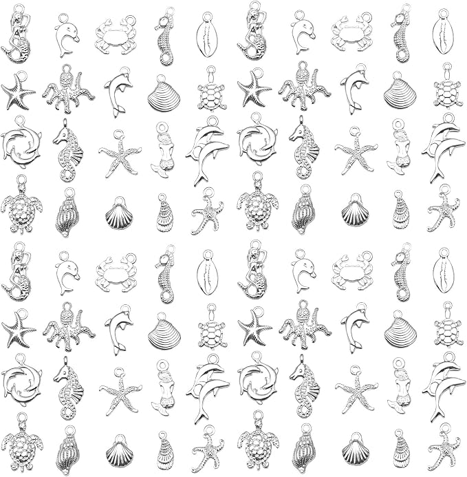 WOCRAFT 60pcs Bright Silver Ocean Bracelet Charms by WOCRAFT