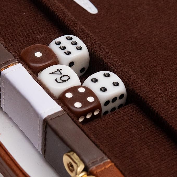 Backgammon Board Game, Deluxe Leather Like Case, Felt Interior, Brown, Classic Backgammon Game, Popular Board Game, Board Games (Large (18"))